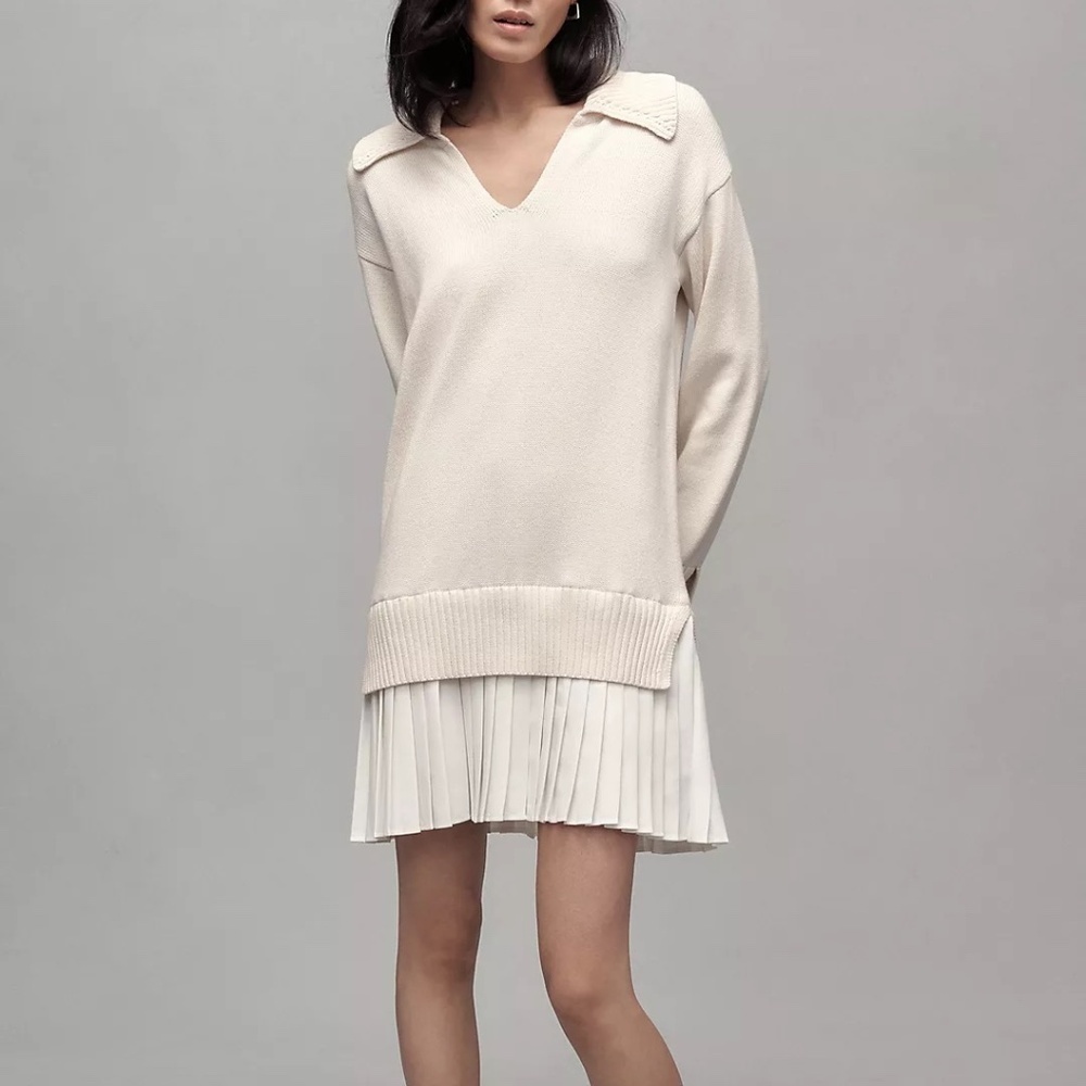 English Factory Twofer Sweater Dress, Cream/Off White, Size Extra Small (XS) - Picture 1 of 7